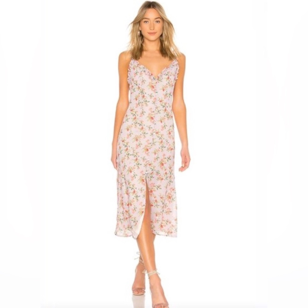 Lovers + Friends Floral Midi Dress in Soft Pink and Cream